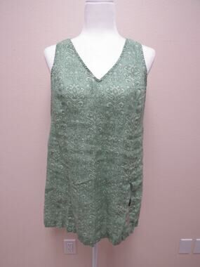 100% LINEN Pure Jill Elements Women's Small Mini Green Dress V Neck Tank Strap